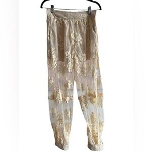 Designer-Style Sheer Luna Lace Overlay Pants in Ivory